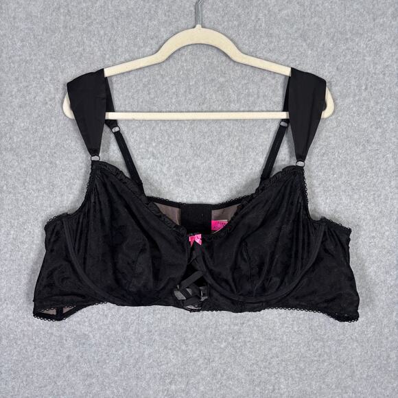 Torrid Betsey Johnson Bra 6 Black Lace Up Ruffle Pink Bow Underwire Soft Cups - Picture 1 of 11